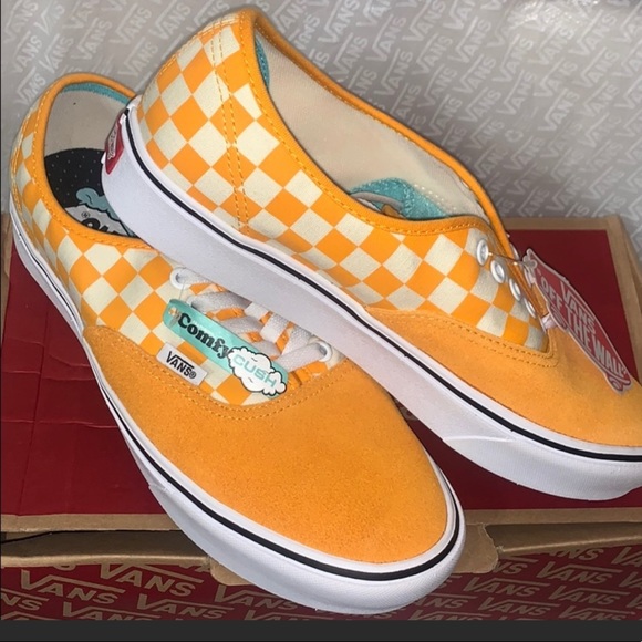 >💟COMFYCUSH AUTHENTIC ZINNIA (YELLOW) WHITE CHECKED CANVAS/SUEDE BRAND NEW VANS - Picture 2 of 13